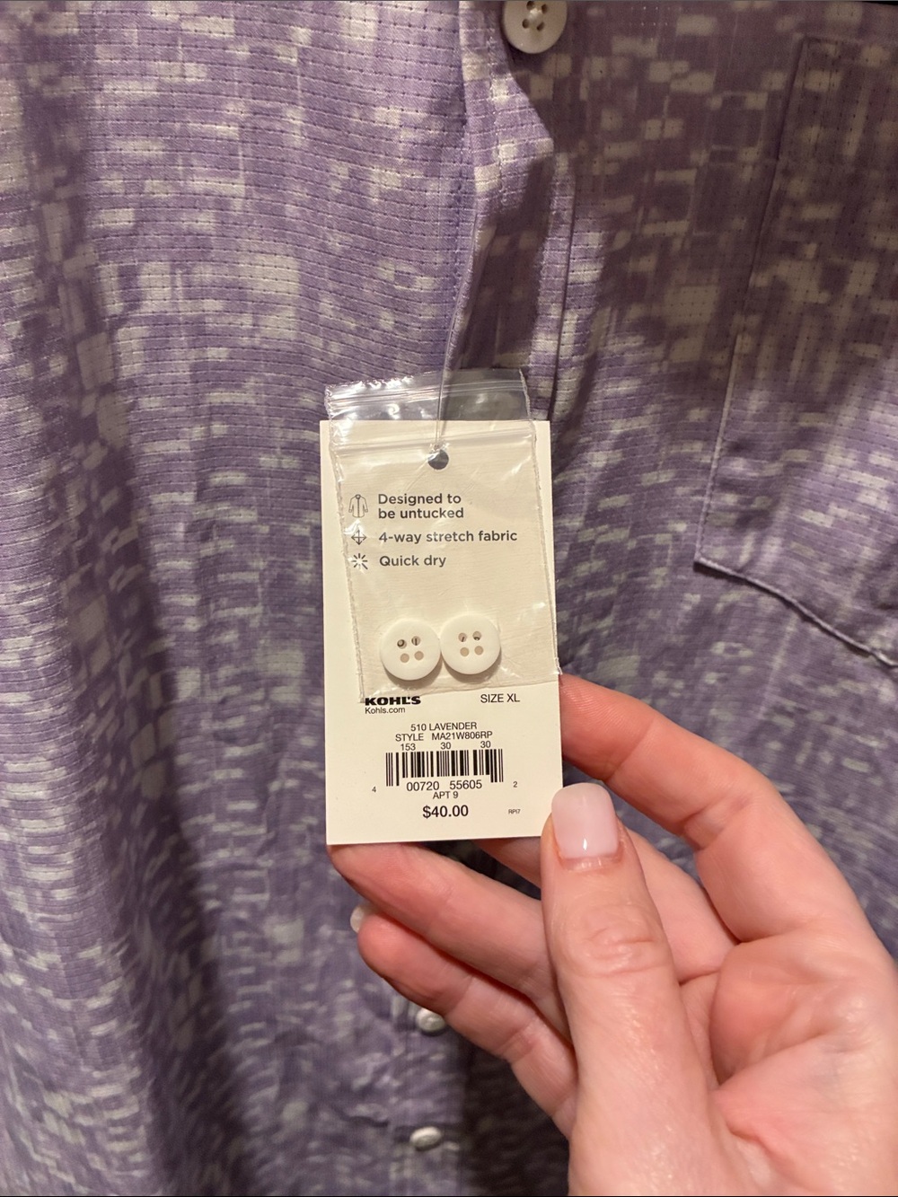 APT. 9 Men’s Performance Lavender Short-Sleeve Button-Up Shirt XL NWT - Picture 3 of 6